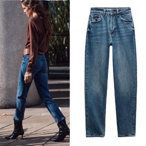 Zara High Waist Slim Distressed Ankle Length Mom Jeans - 6